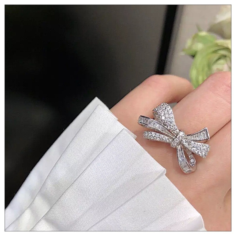 NEW Silver 925 Tied Bow Knot Inlaid CZ Ring
